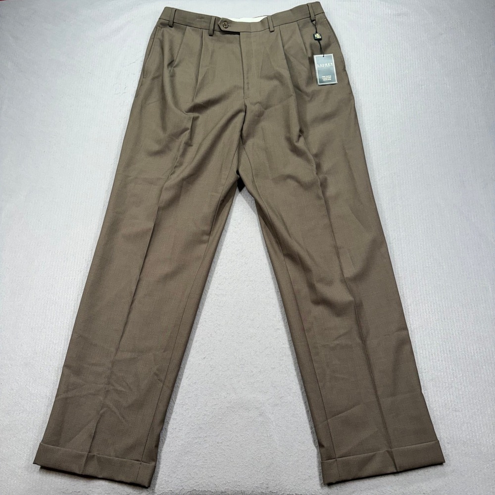 Lauren Ralph Lauren Dress Pants Mens 36x34 Brown Wool Pleated Total Comfort
